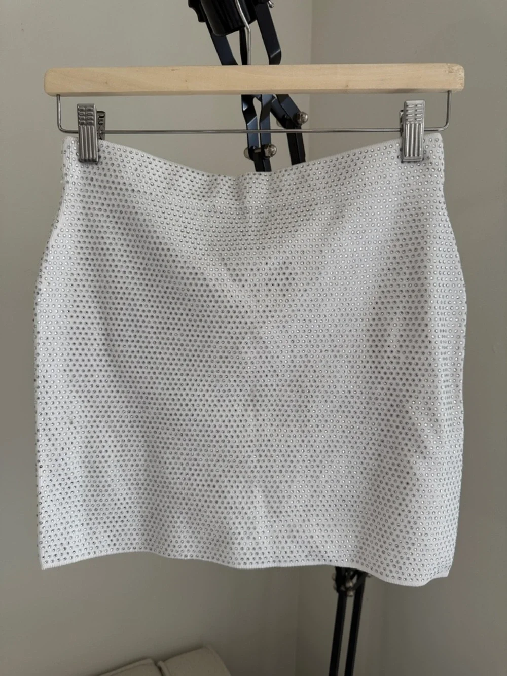 Zara Rhinestones White Eyelet Mini Skirt festival outfit size S